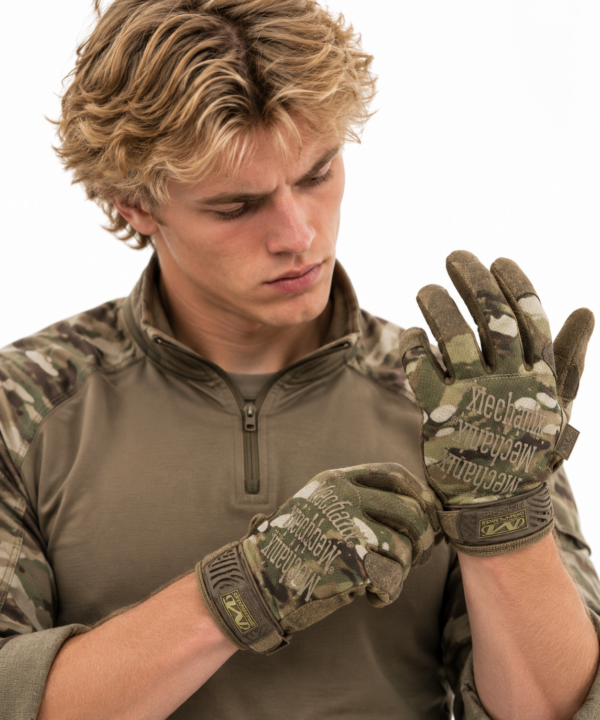 Kamuflaj Eldivenlerini Ayarlayan Genç Adam Mechanix Wear The Original® Multicam Taktik Eldiven MG-78